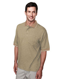 Tri-Mountain Mens Yarn Dye Pocketed Polo Golf Shirt