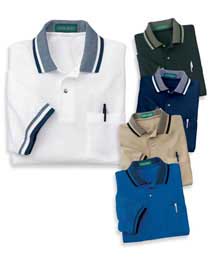  Men's Pique Knit Polo Sport Shirt With Pocket And Jacquard Knit Trim