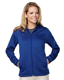 Womens 100% polyester mesh fleece hooded jacket.