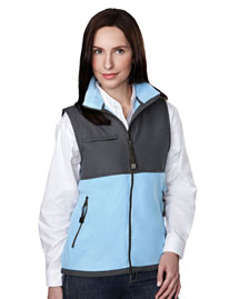 Womens panda fleece vest with nylon paneling.