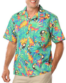 Blue Generation Mens Unisex Tropical Print Campshirt
