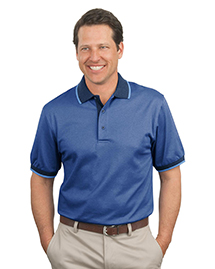 Mens Twill Interlock Polo Sport Shirt with Stripe Trim
