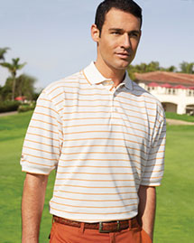  Men's Dry-Fiber Dynamics Yarn-Dyed Pique Stripe Polo Sport Shirt With Uv Protection