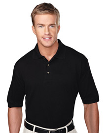 Tri-Mountain Mens Pique Polo Golf Shirt with Three Horn Buttons