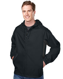 Men's 100% polyester  long sleeve hoody jacket with water resistent.