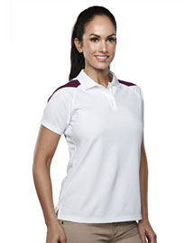 Womens 100% Polyester Knit Polo Shirt, Raglan Sleeve w/ Shoulder Contrast