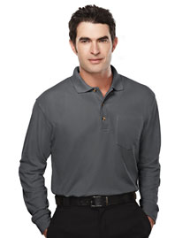 Tri-Mountain Mens Long Sleeve Pique Pocketed Polo Golf Shirt