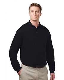 Men's Cotton/Poly 60/40 Knit LS Polo Shirt, w/ Mic Loops & Pen Pocket