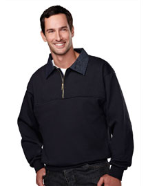 Tri-Mountain Mens Cotton/Poly 1/4 Zip Firefighters Work Shirt with Denim