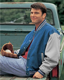 Men's  Denim And Twill Letterman Jacket With Quilted Lining
