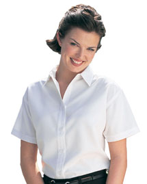 Womens rayon/poly short sleeve shirt with mini-houndstooth pattern.