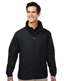 Men's 100% polyester long sleeve jacket with water resistent .
