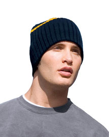  Mens Rib Knit Beanie with Stripe