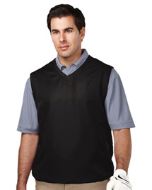 Mens 100% Polyester Micro W/R V-Neck Vest with 2 zip slash pockets & elastic bottom.