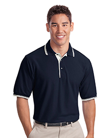 Mens Silk Touch Polo Sport Shirt with Stripe Trim