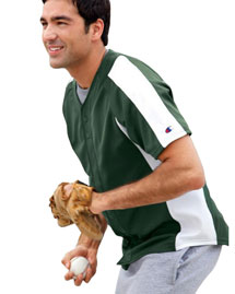 Pieced Mesh Button-Front Baseball Jersey