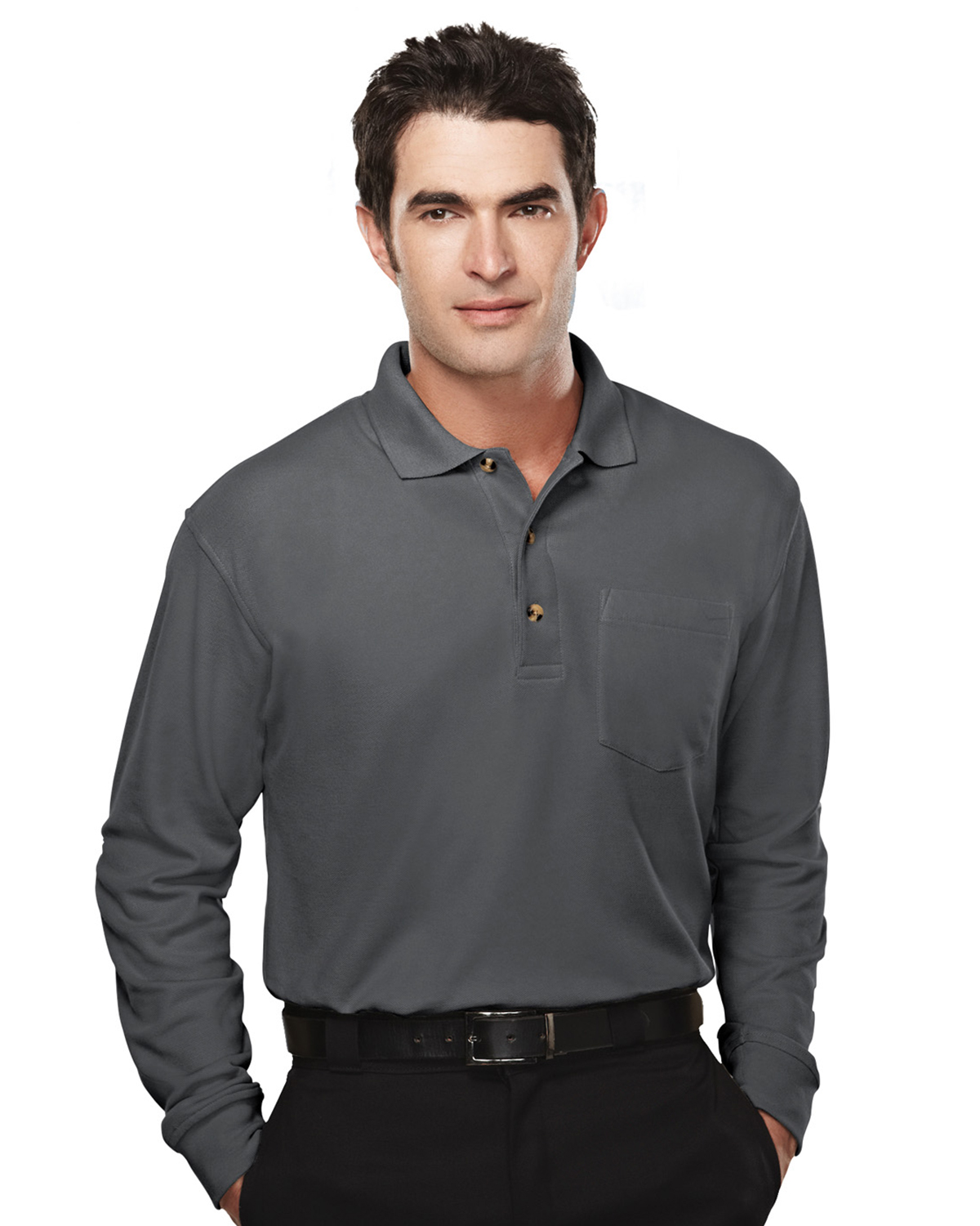 Tri Mountain Long Sleeve Pique Pocketed Polo Golf Shirt at Wholesale Price